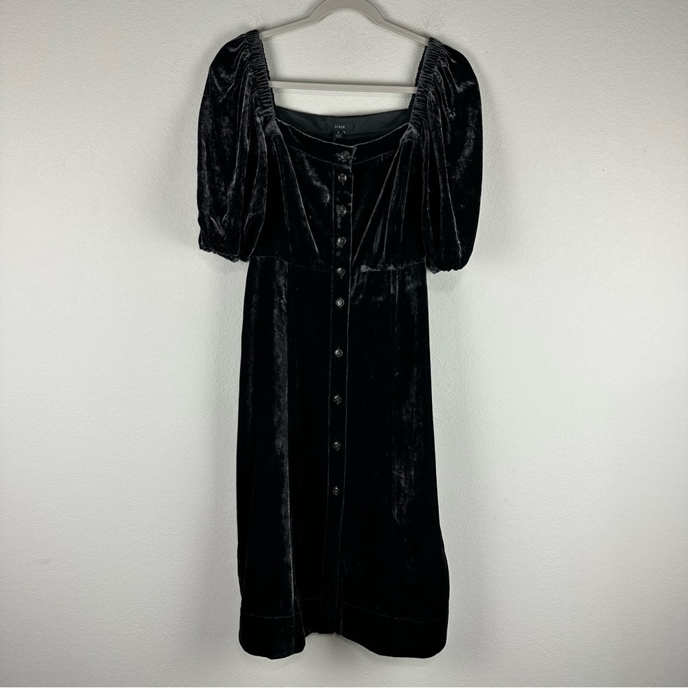 NEW J. Crew Black Puff Sleeve Velvet Midi Dress Size 8